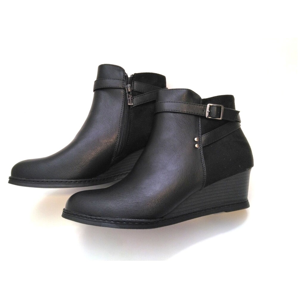 Jeossy Women's Wedge Boots Black Ankle Booties Size 9.5 NWT Mixed Texture
